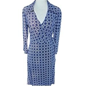 Laundry by Shelli Segal Navy Blue White Geometric Wrap Dress XL